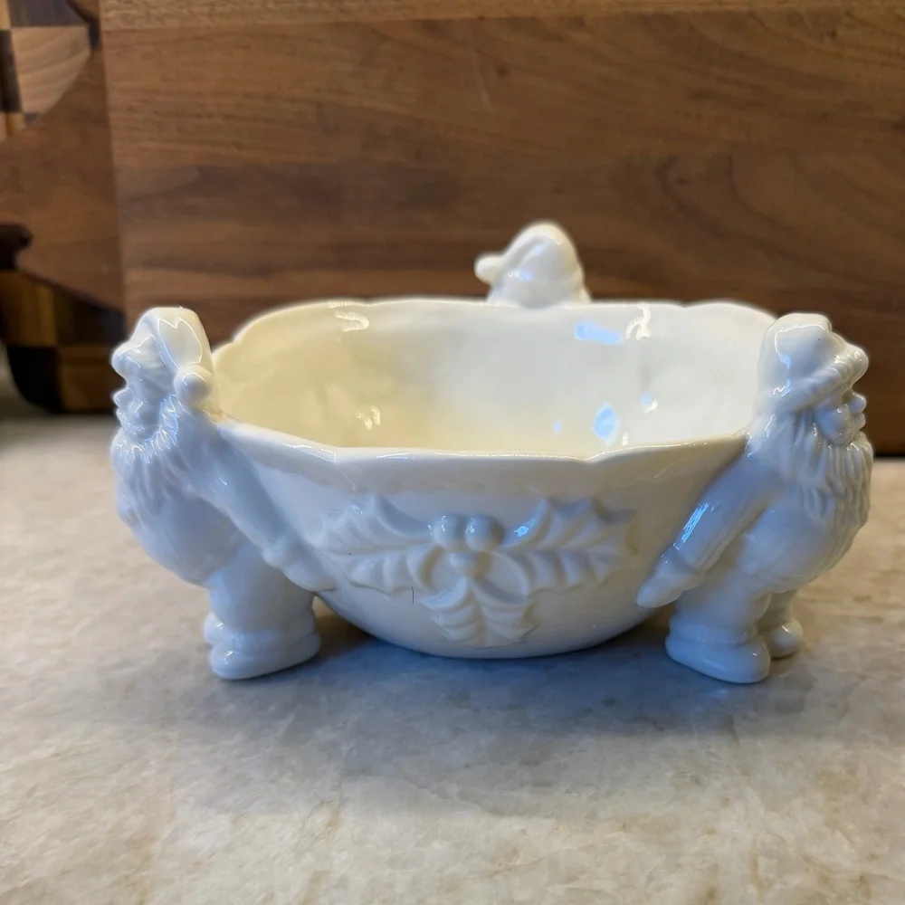 White porcelain candy Bowl with Santa Claus Design